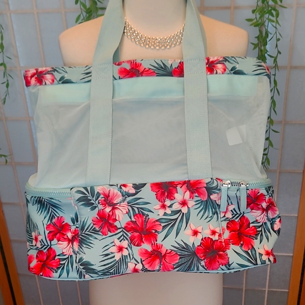 Floral Tote Bag - Blue and Pink